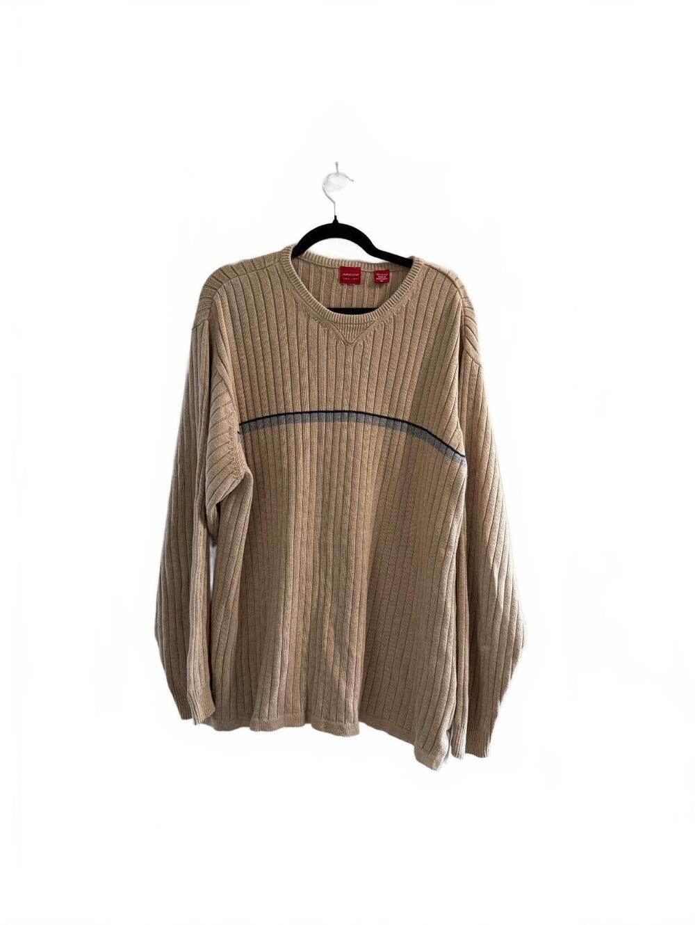 Arrow USA 1851 Men’s XL Ribbed Cotton Crewneck Sweater Tan Beige Long Sleeve